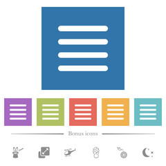 Text align justify flat white icons in square backgrounds