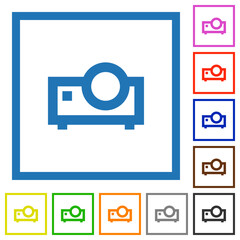 Multimedia projector outline flat framed icons