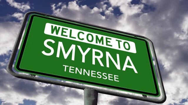 Welcome to Smyrna, Tennessee. USA City Road Sign Close Up Realistic 3d Animation