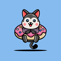 Cute mouse hug big doughnut cartoon