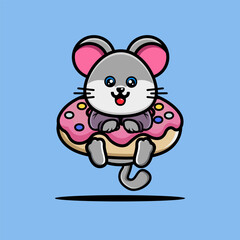 Obraz na płótnie Canvas Cute mouse hug big doughnut cartoon