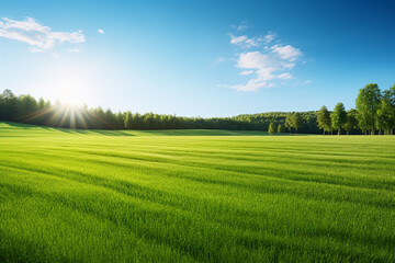 vast green grass afternoon sun light Generative AI.