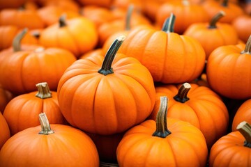 Several mini pumpkins at outdoor farmers market. Generative AI