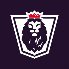 Vector purple lion head logo with red crown and white outline.