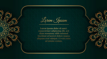 Green luxury background, with gold mandala ornament