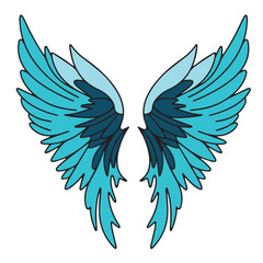 Angel wings colored outline. Hand drawn wings decor in doodle style. Vector illustration.