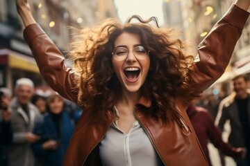 Ultra Realistic Portrait of a beautiful happy female celebration. Generative Ai