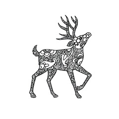 black and white deers doodle hand draw illustration  vector
