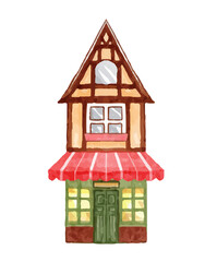 cute house hand drawn buildings watercolor