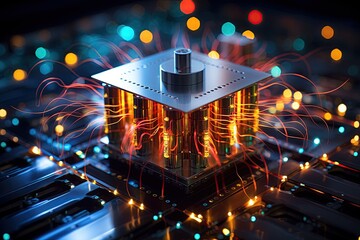  Quantum computers systems with machine learning models concept.Generated with AI