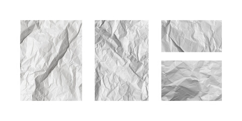 White Crumpled Recycled Paper Isolated on White. Adhesive Stickers.