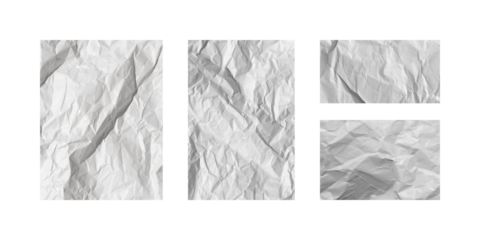 White Crumpled Recycled Paper Isolated on White. Adhesive Stickers.