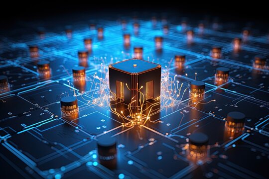  Quantum computers systems with machine learning models concept.Generated with AI