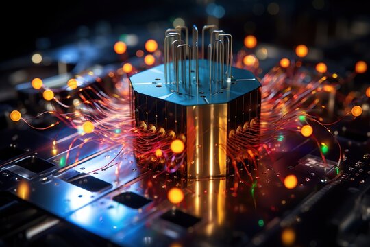  Quantum computers systems with machine learning models concept.Generated with AI