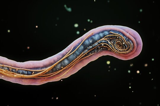 A roundworm that causes Toxocariasis under a microscope ,Generated with AI