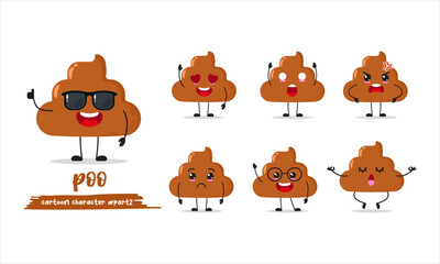 cute poo cartoon with many expressions. stool different activity pose vector illustration flat design set with sunglasses.
