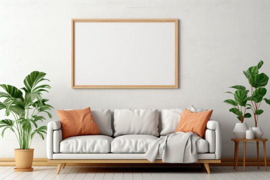 mockup living room with horizontal frame