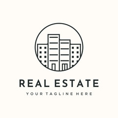 real estate land project line art logo vector minimalist illustration design, real estate mansion symbol design