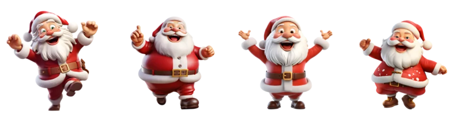 Foto op Canvas Set of 3D cartoon character Santa Claus Marry Christmas happy smile dancing have fun, isolated on white and transparent background, ai generate © Black Pig