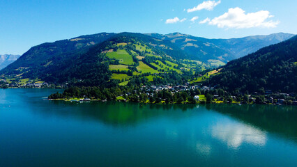 Naklejka na ściany i meble Zell am See, lake, mountains, Austria