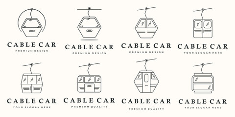 set of cable car transportation logo line art vector illustration concept template icon design, collection of gondola train with railway outdoor view concept vector illustration logo design © Asnada