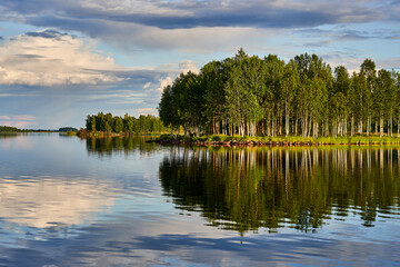 River in summer night in finnish Lapland