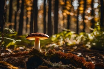 Fototapeta premium mushroom in the forest, beautiful Wallpaper, Landscape, and Background - Generative AI