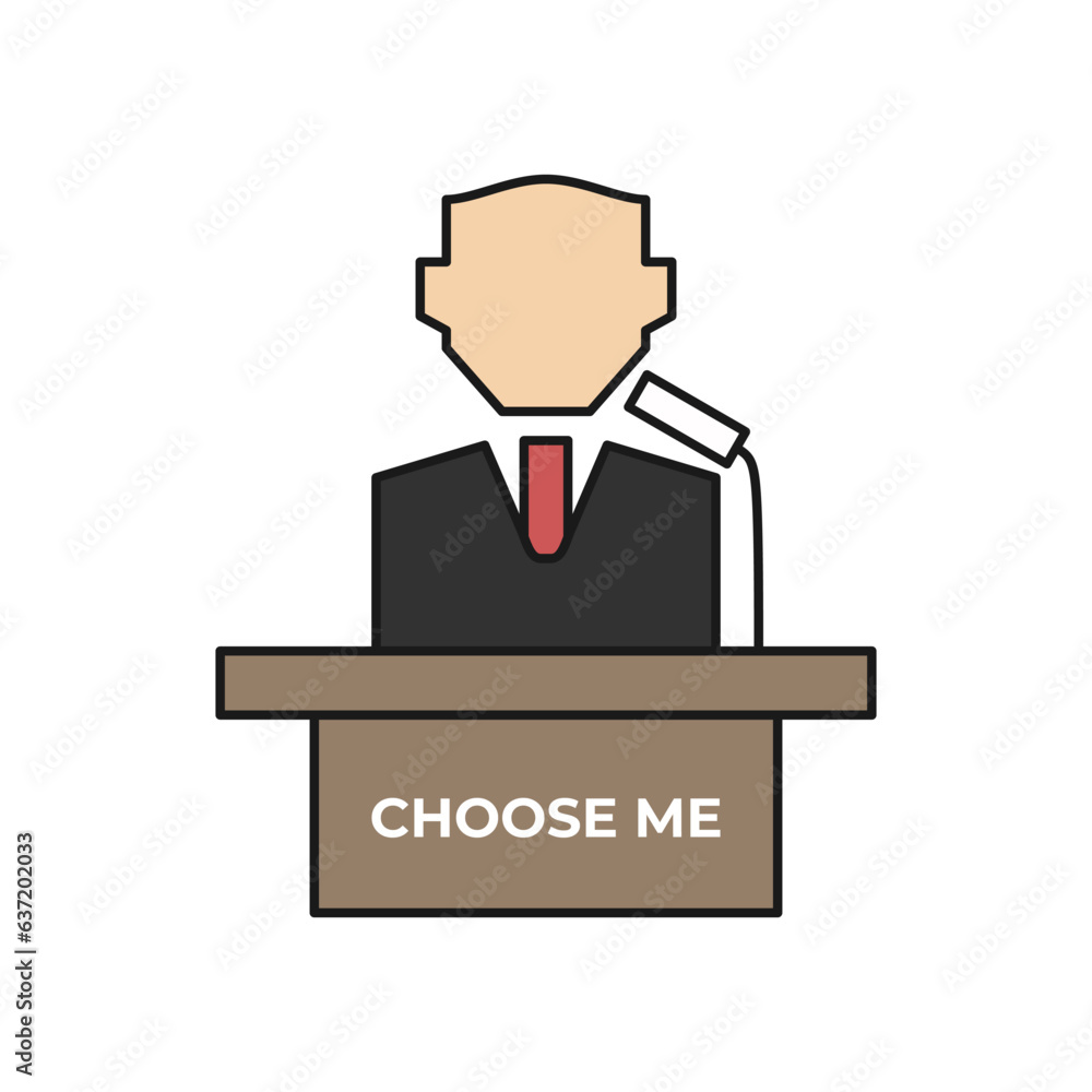 Poster political campaign speech on pulpit in colored icon style. vector illustration of election and votin