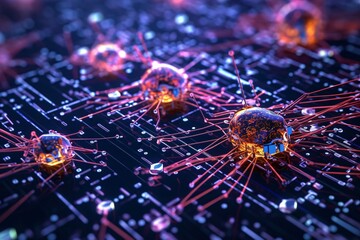 Fototapeta premium Artificial intelligence with neural networks. Futuristic abstract background with circuit board and microchips. 3d render