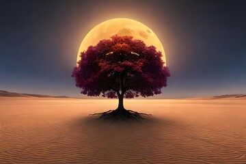 sunset behinnnd the tree    Generative AI