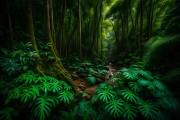 green forest in the morning, beautiful Wallpaper, Landscape, and Background - Generative AI