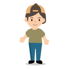 Little standing boy character vector illustration with cap on head.
