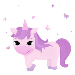 illustration of cartoon unicorn, cartoon drawing, vector animal