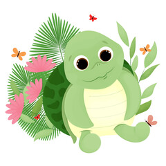 illustration cartoon turtle, cartoon drawing, vector animal