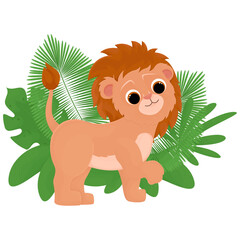 Obraz na płótnie Canvas illustration of cartoon lion , cartoon drawing, vector animal