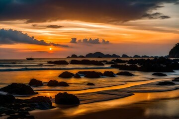 sunset on the beach, beautiful Wallpaper, Landscape, and Background - Generative AI