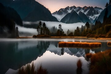 morning in the mountains, beautiful Wallpaper, Landscape, and Background - Generative AI