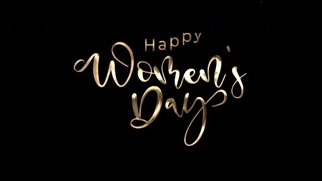 Happy Women's Day Text animation in Gold Color. 4K Video Animated. Great for Women's Day Celebrations Around the World