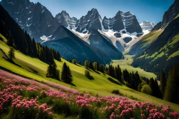 Fototapeta premium morning in the mountains, beautiful Wallpaper, Landscape, and Background - Generative AI