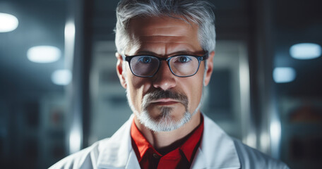 Fototapeta premium Portrait of male doctor standing, generative ai