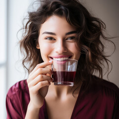 woman holding coffee cup, smiling, Generative AI