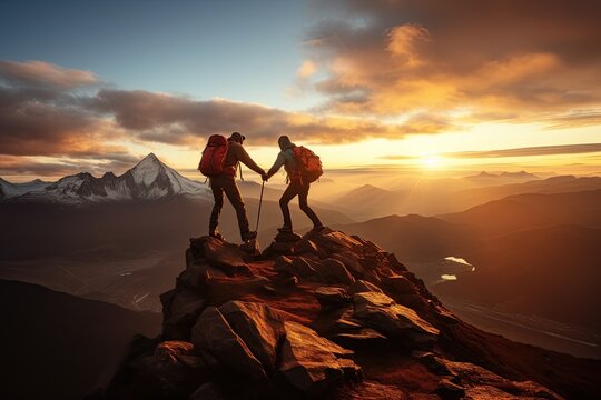 Rock climbers on a rock wall closeup. Climbing gear and equipment