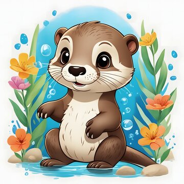Cute Baby Otter Animal T-Shirt Design
