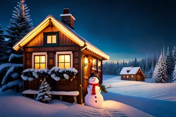 Foto op Canvas wooden house in the snow generated ai © Abubakar