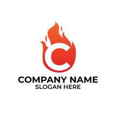 C flame logo vector. Letter C logo flames template, fire logo initials