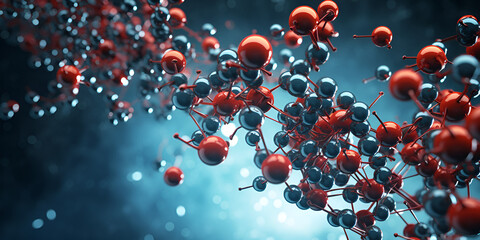 Atomic Level Molecular Structure 3d Rendered Molecules And Atoms Background .Atomic Bonding  3D Visualization of Molecular Structures - obrazy, fototapety, plakaty