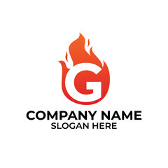 G flame logo vector. Letter G logo flames template, fire logo initials