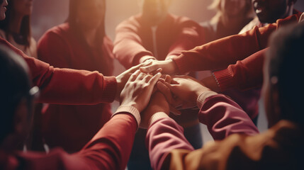 Fototapeta na wymiar Stack of hands. Unity and teamwork concept, success business. Generative AI