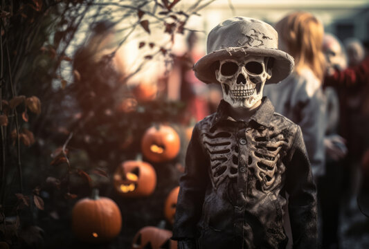 Halloween ein Kind gekleidet wie Skelett in Halloween-Kostüm, Halloween a child dressed like skeleton in halloween costume