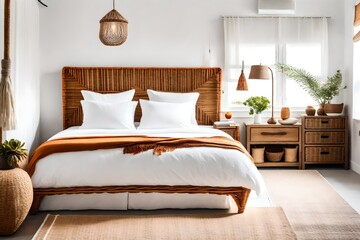Fototapeta na wymiar hotel bedroom with bed, luxury hotel room interior - Generative AI